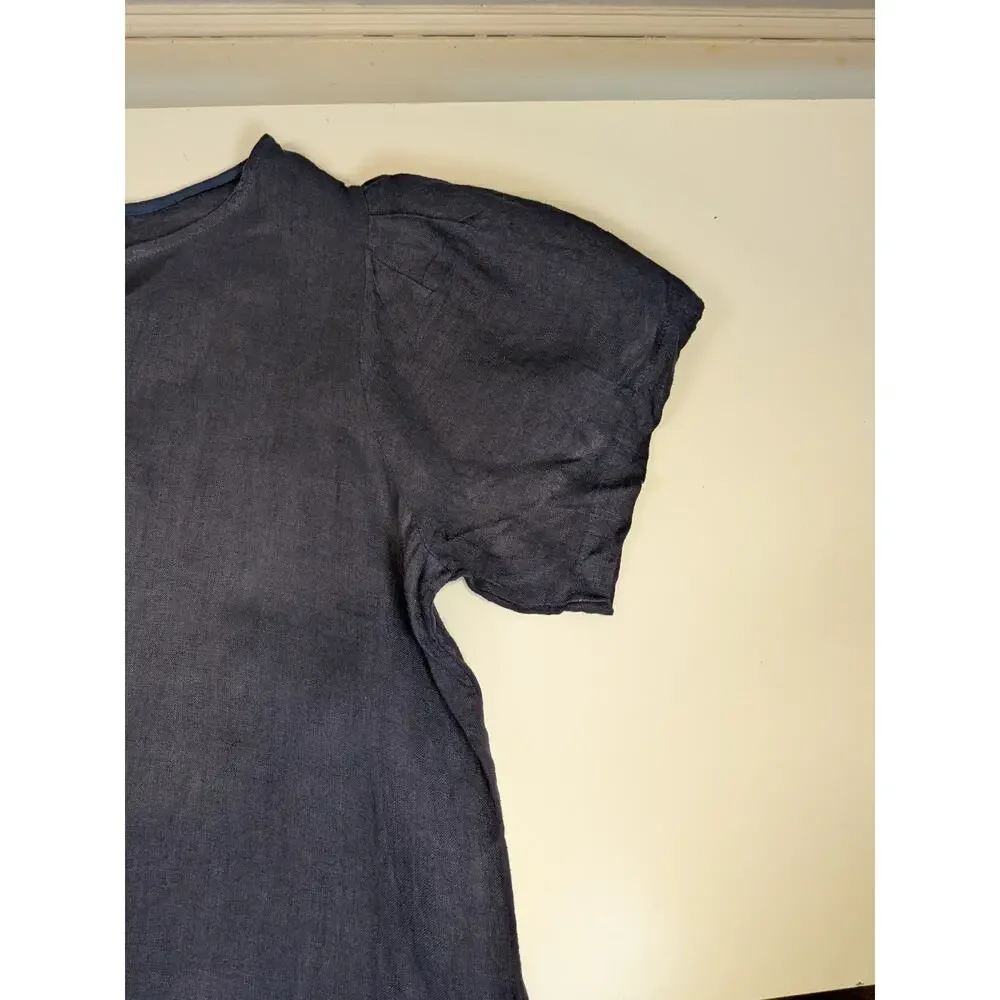 Bellambra Navy Linen Dress Size 1X Made In Italy Crochet Trim Short Sleeve - Picture 6 of 10